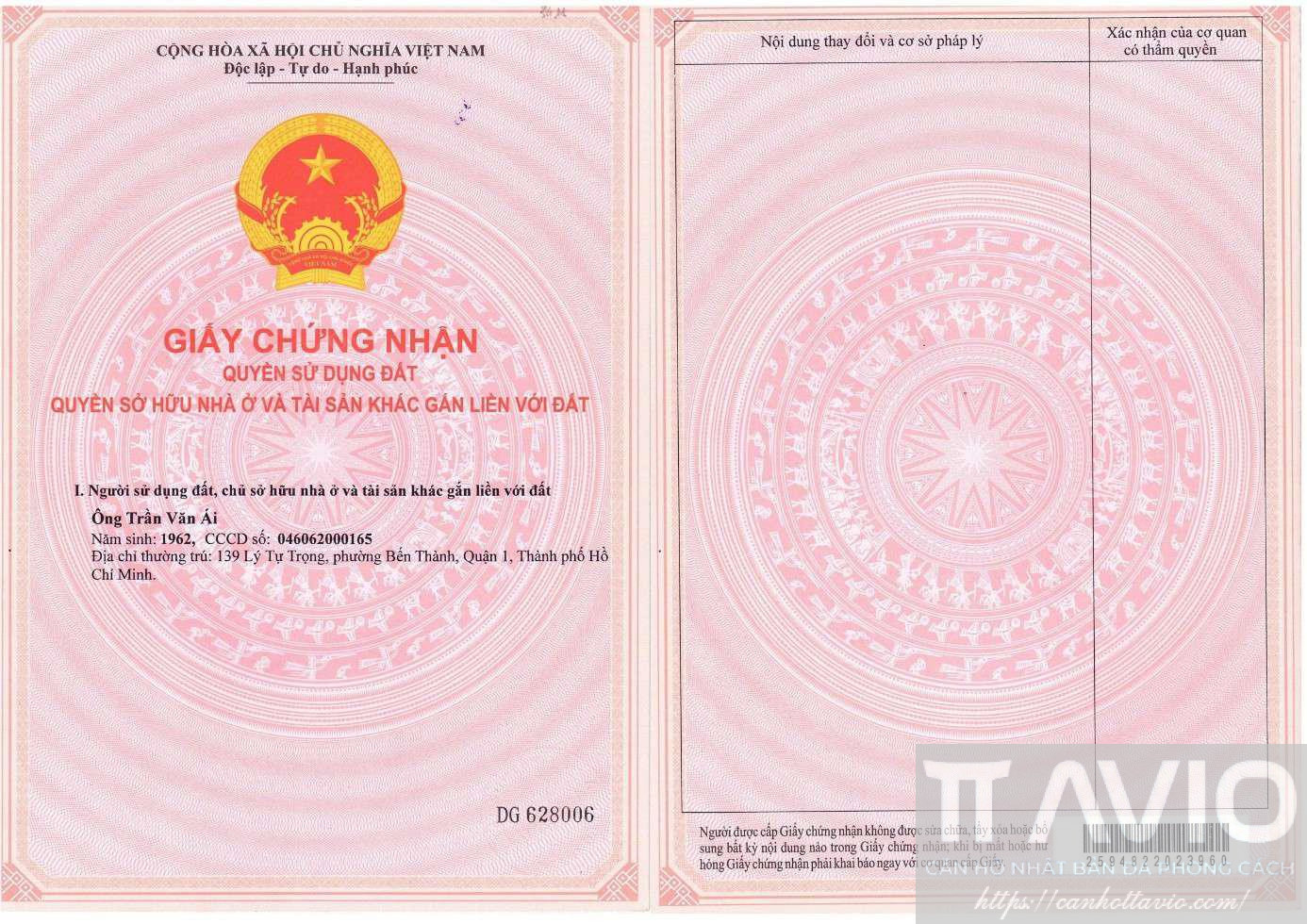 Mặt Trước GCN QSDĐ TTAvio_Thửa 3418