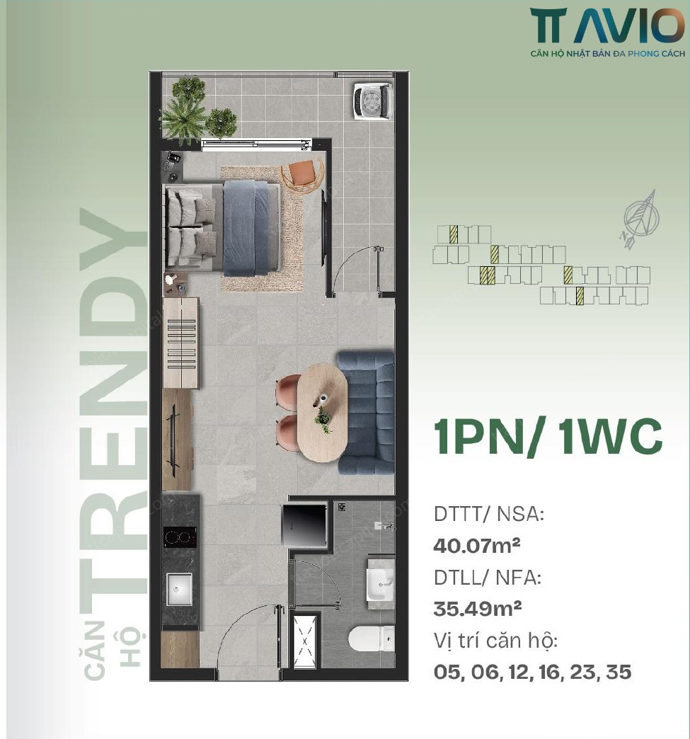 Thiết Căn 1pn Kiểu Trendy