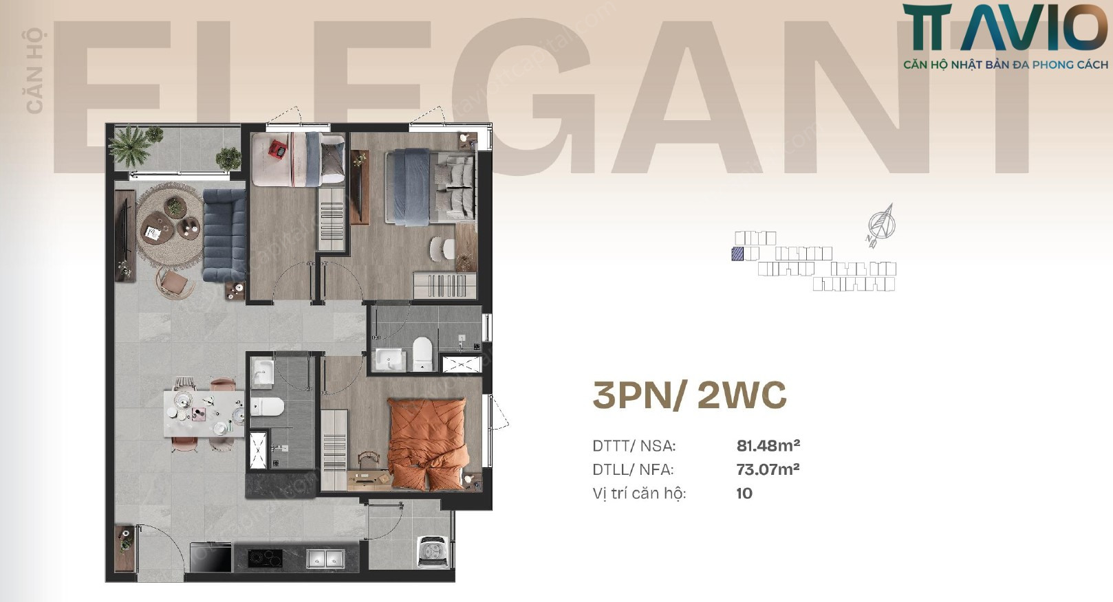 Thiết Kế Elegant Căn 3pn Ttavio
