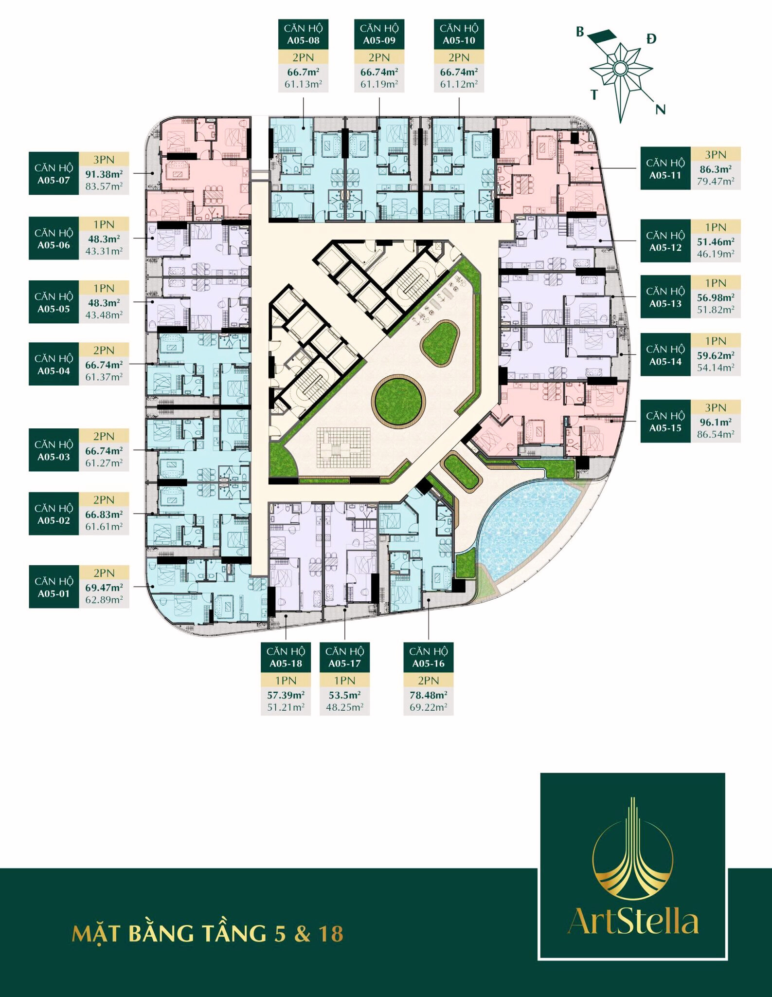 Mặt Bằng Tầng 5 & 18 Dự án Art Stella